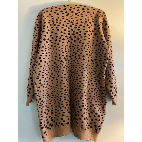 New She + Sky Brown/Black Dalmatian Print Open Front Long Cardigan Sweater Large - Picture 5 of 7